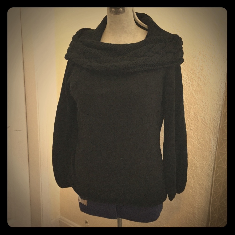 Tahari Cowlneck Boatneck Black Sweater